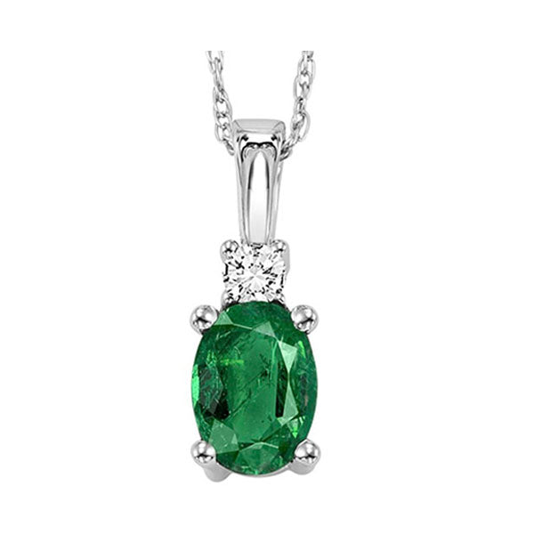 14Kt White Gold Diamond 1/20Ctw & Emerald 3/8Ctw Pendant