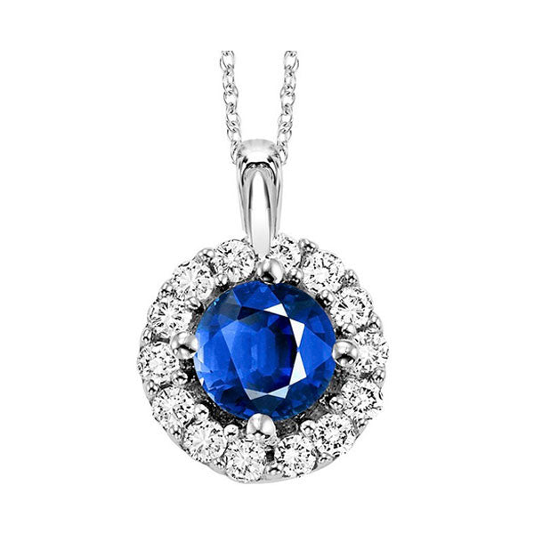 14Kt White Gold Diamond 1/12Ctw & Sapphire 1/4Ctw Pendant