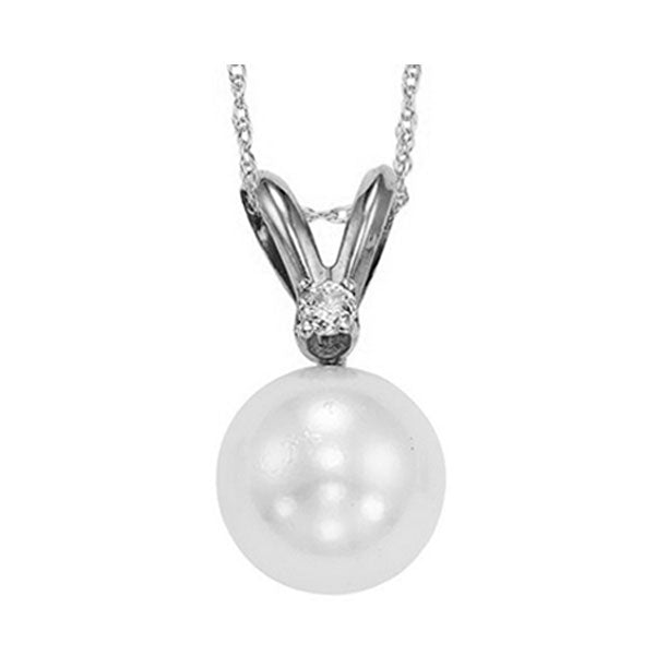 14Kt White Gold Diamond 1/50Ctw & Pearl Pendant