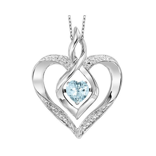 Silver Diamond 1/50Ctw & Created-Aquamarine 1/4Ctw Pendant