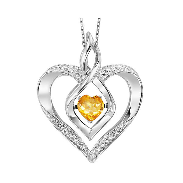 Silver Diamond 1/50Ctw & Created-Citrine 1/4Ctw Pendant