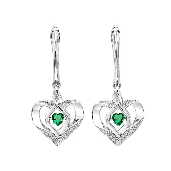 Silver Diamond 1/50Ctw & Created-Emerald 1/4Ctw Earring