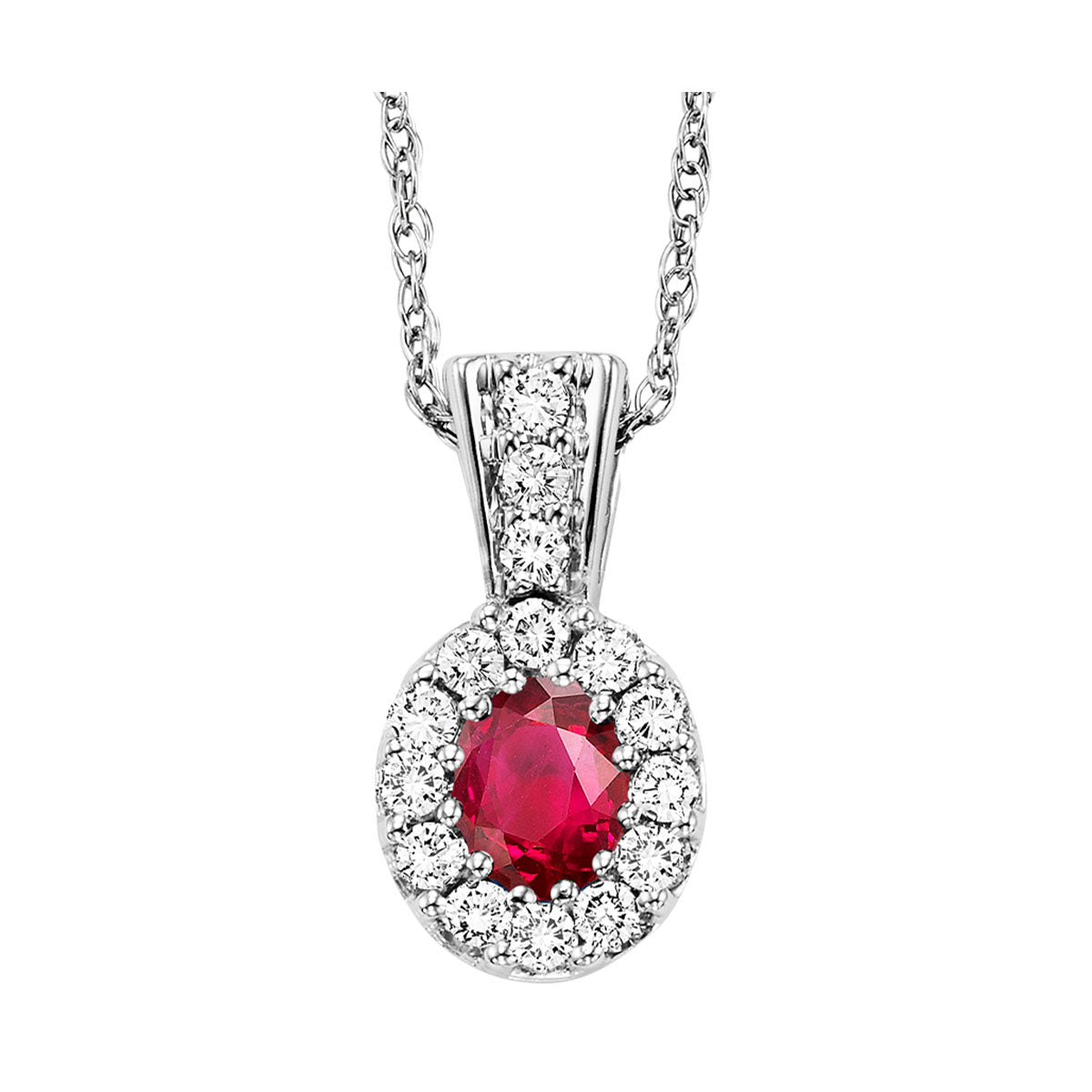 14Kt White Gold Diamond 1/8Ctw & Ruby 1/6Ctw Pendant