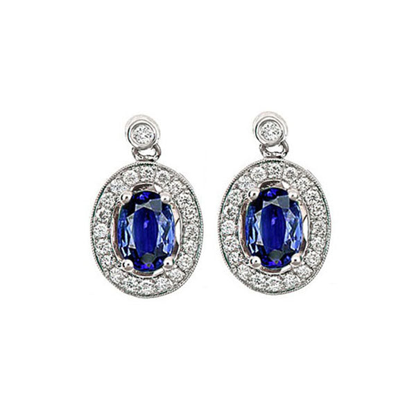 14Kt White Gold Diamond 1/5Ctw & Sapphire 1 1/8Ctw Earring