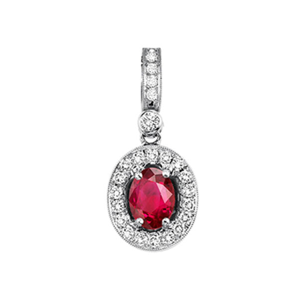 14Kt White Gold Diamond 1/7Ctw & Ruby 5/8Ctw Pendant