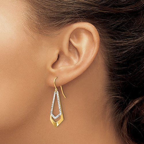 10K Two-Tone gold Diamond-Cut Shepard's HooK Dangle Earrings