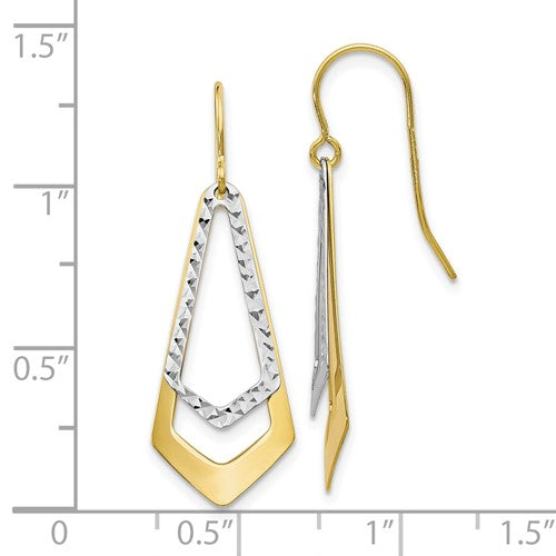 10K Two-Tone gold Diamond-Cut Shepard's HooK Dangle Earrings