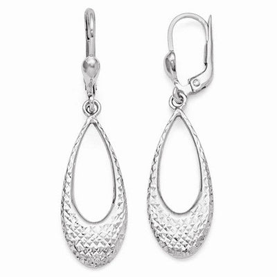 10KWG Polished & Diamond Cut Dangle Lever-BacK Earrings