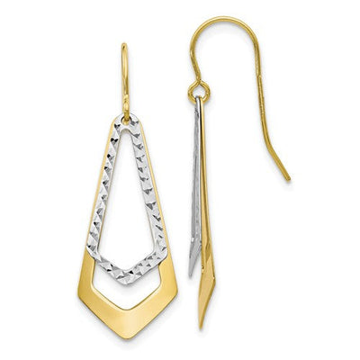 10K Two-Tone gold Diamond-Cut Shepard's HooK Dangle Earrings