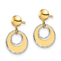 14K Two-Tone Gold Polished Textured Post Dangle Earrings