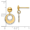 14K Two-Tone Gold Polished Textured Post Dangle Earrings