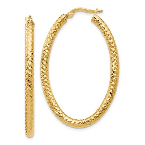 14K Foreverlite Polished & Textured Oval Hoop Earrings