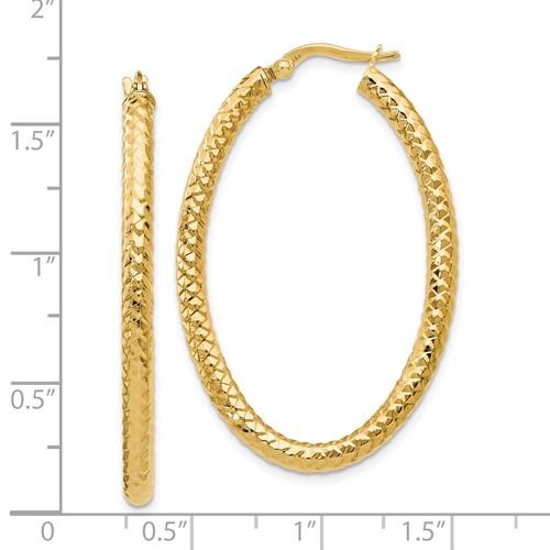 14K Foreverlite Polished & Textured Oval Hoop Earrings