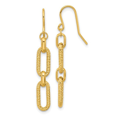 14K Polished & Diamond-Cut LinK Dangle Earrings