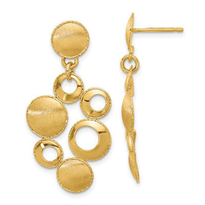 14K Polished & Satin Circles Dangle Earrings