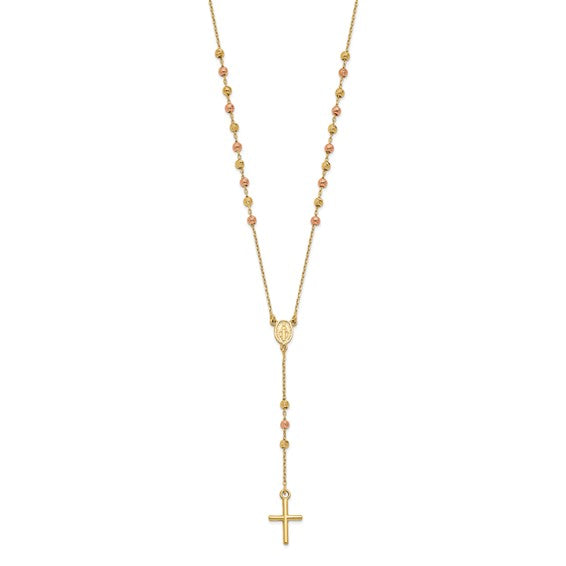 14K Two-Tone Beaded Rosary Y-Drop Necklace
