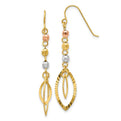 14K Tri-Color Diamond-cut Bead Oval Dangle Earrings
