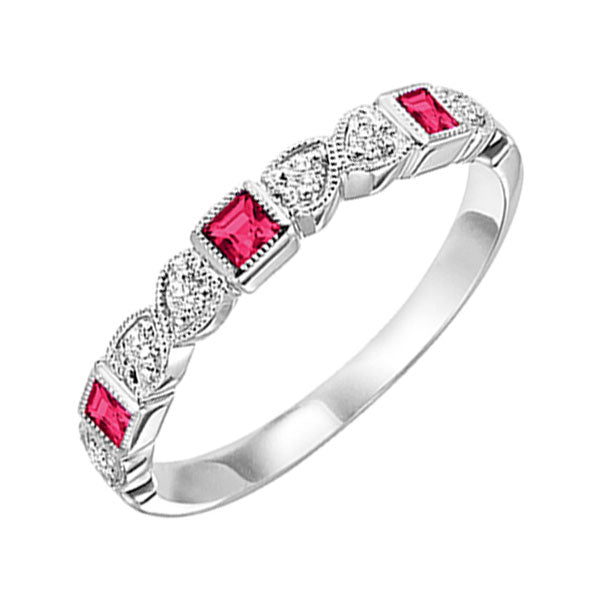 10Kt White Gold Diamond 1/12Ctw & Ruby 1/8Ctw Ring
