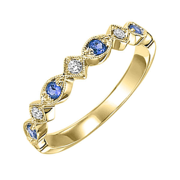 14Kt Yellow Gold Diamond 1/20Ctw & Sapphire 1/6Ctw Ring