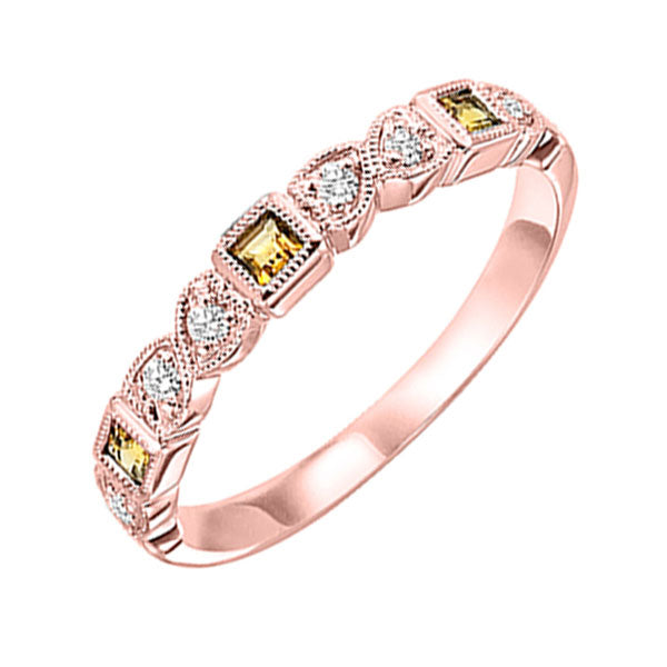 14Kt Rose Gold Diamond 1/12Ctw & Citrine 1/7Ctw Ring