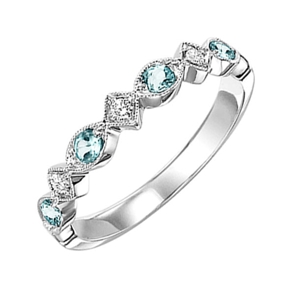 14Kt White Gold Diamond 1/20Ctw & Blue Topaz 1/6Ctw Ring