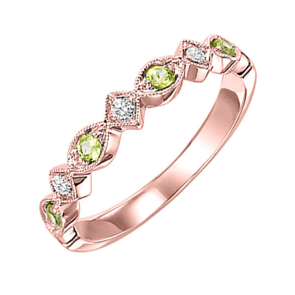 14Kt Rose Gold Diamond 1/20Ctw & Peridot 1/6Ctw Ring