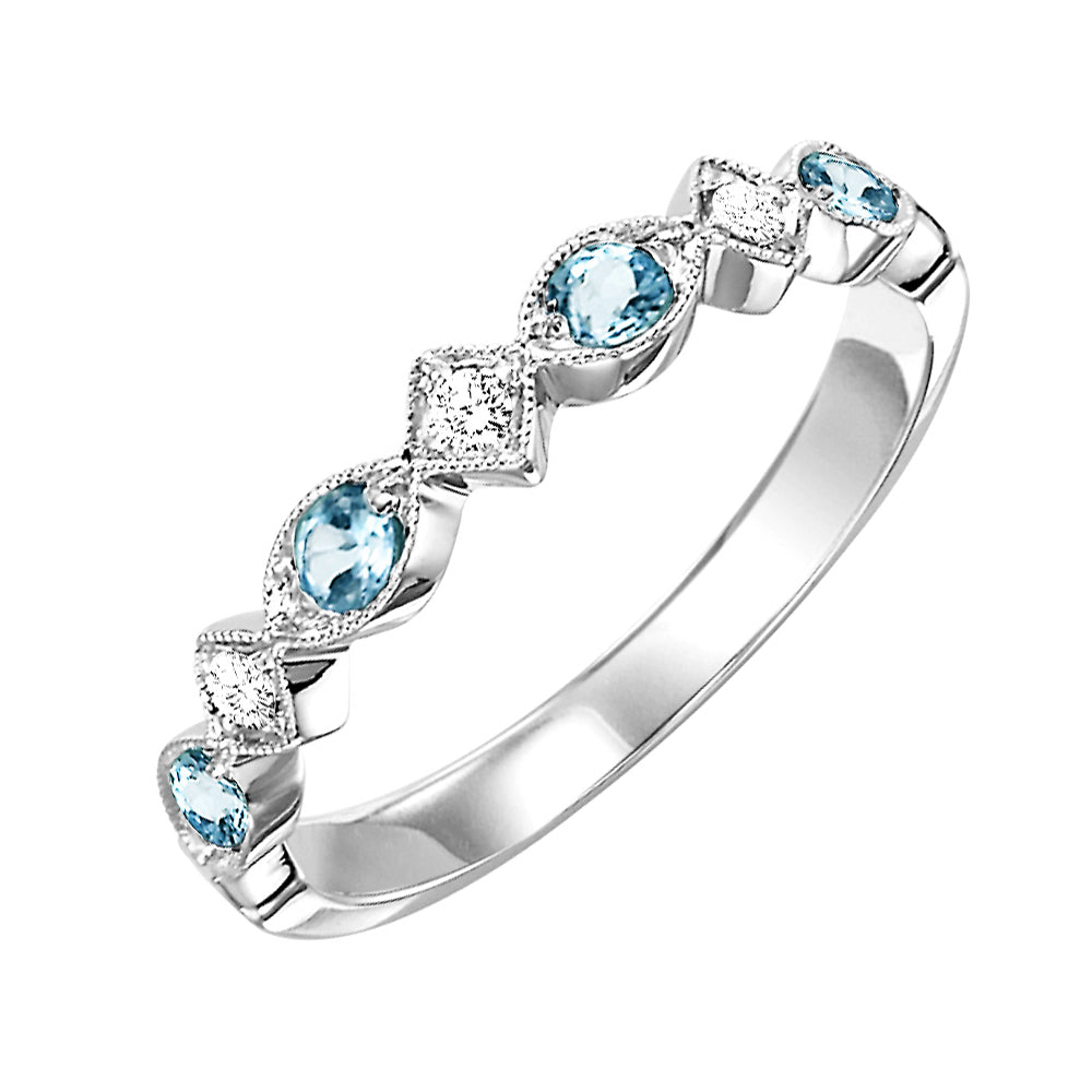 10Kt White Gold Diamond 1/20Ctw & Aquamarine 1/6Ctw Ring