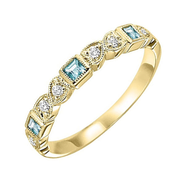14Kt Yellow Gold Diamond 1/12Ctw & Aquamarine 1/7Ctw Ring