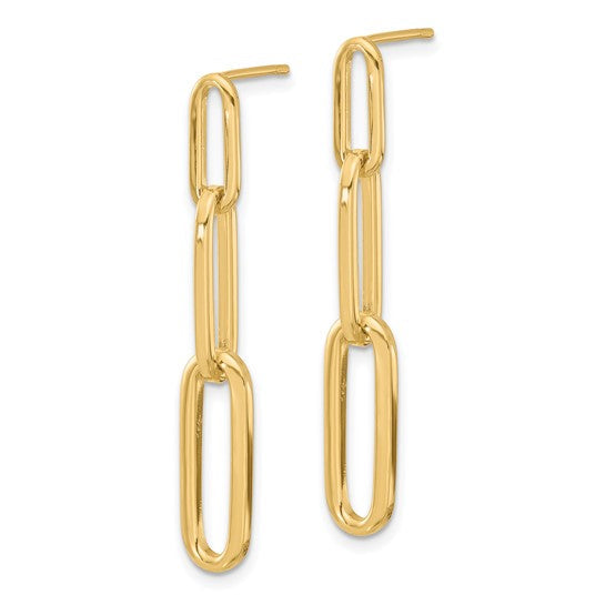 14K Polished Paperclip LinK Post Dangle Earrings