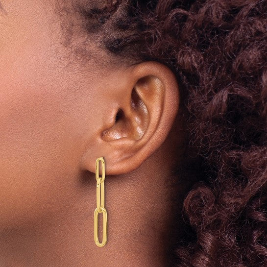 14K Polished Paperclip LinK Post Dangle Earrings