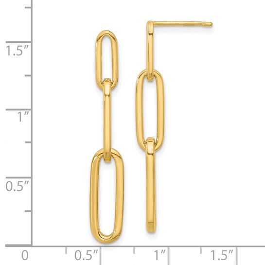 14K Polished Paperclip LinK Post Dangle Earrings