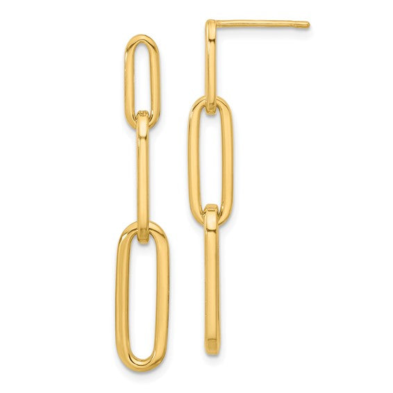 14K Polished Paperclip LinK Post Dangle Earrings