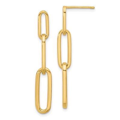 14K Polished Paperclip LinK Post Dangle Earrings