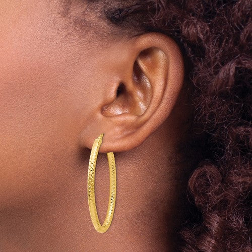 14K Foreverlite Polished & Textured Oval Hoop Earrings