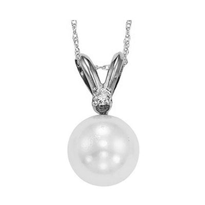 14Kt White Gold Diamond 1/50Ctw & Pearl Pendant