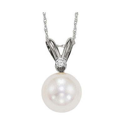 14Kt White Gold Diamond 1/50Ctw & Pearl Pendant