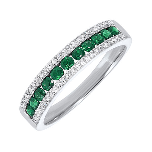 14Kt White Gold Diamond 1/8Ctw & Emerald 1/2Ctw Ring