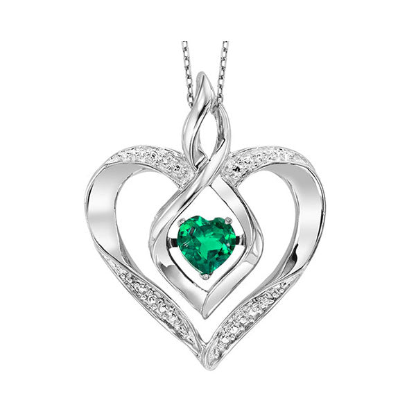 Silver Diamond 1/50CTW & Created-Emerald 1/4Ctw Pendant