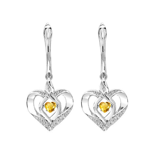 Silver Diamond 1/50Ctw & Created-Citrine 1/8Ctw Earring