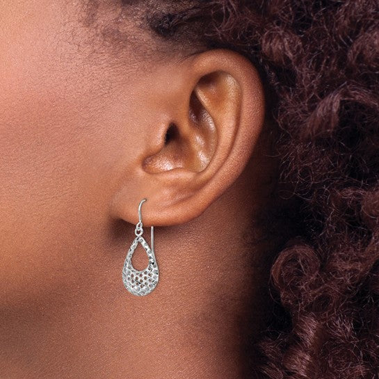 10K Textured Shepherd HooK Dangle Earrings